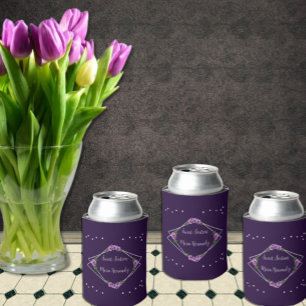 Purple Rose Silver Geometric Sweet 16 Can Cooler