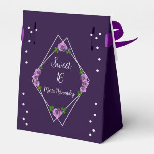 Purple Rose Silver Geometric Sweet 16 Favor Box