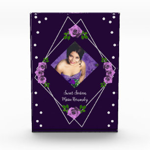 Purple Rose Silver Geometric Sweet 16 Photo Block