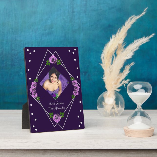 Purple Rose Silver Geometric Sweet 16 Plaque (Side)