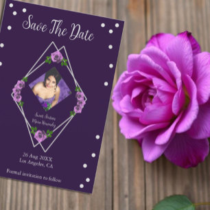 Purple Rose Silver Geometric Sweet 16 Save The Date