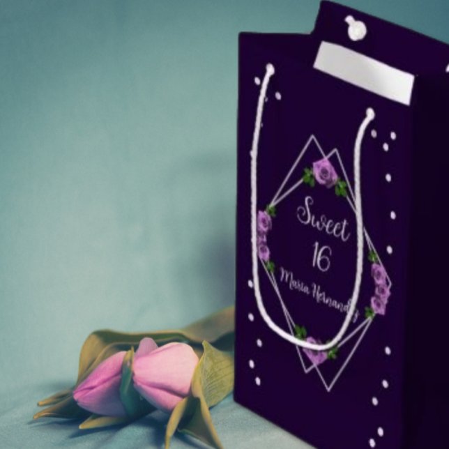 Purple Rose Silver Geometric Sweet 16 Small Gift Bag (Creator Uploaded)