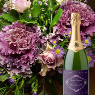 Purple Rose Silver Geometric Sweet 16 Sparkling Wine Label