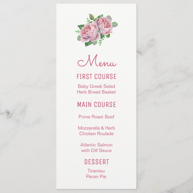 Purple Rose Watercolor Flower Menus (Front)