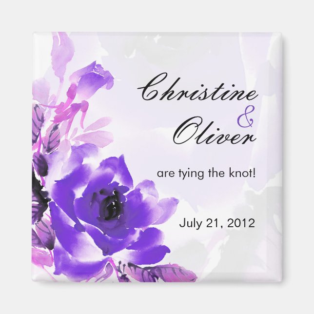 Purple Rose Wedding Save The Date Magnet (Front)