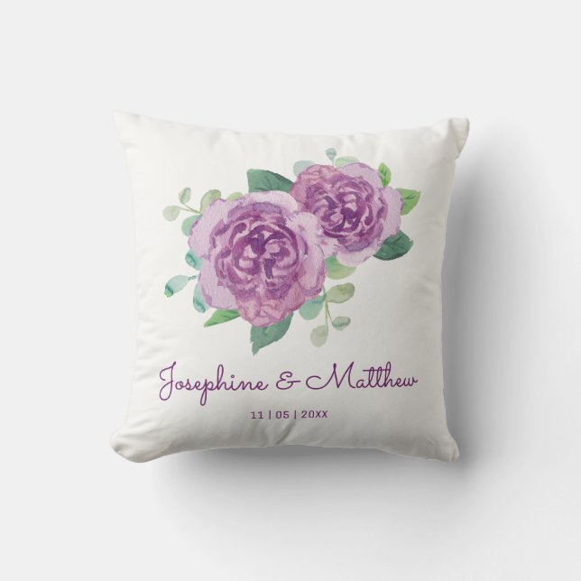 Purple Rose Wedding Throw Pillow (Front)
