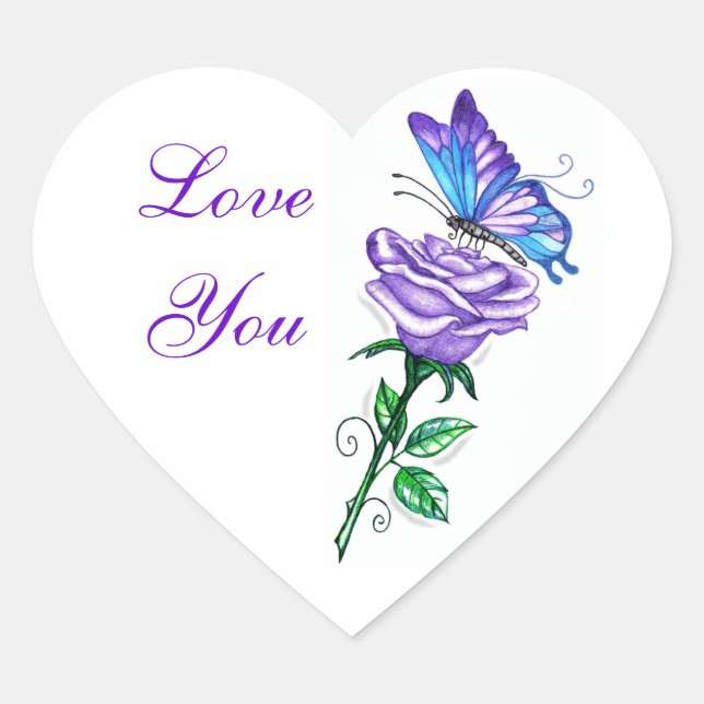 Purple Rose with Butterfly Heart Sticker (Front)