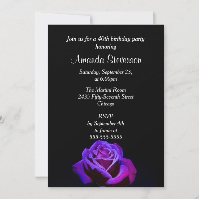 Purple Rose With Water Drops Birthday Party Invitation (Front)