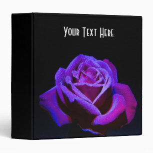Purple Rose With Water Drops on Black Background Binder