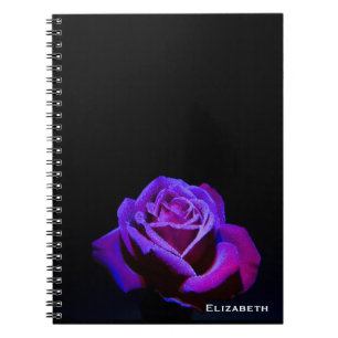 Purple Rose With Water Drops on Black Background Notebook