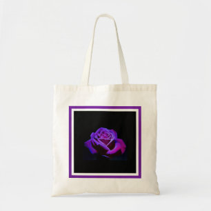 Purple Rose With Water Drops on Black Background Tote Bag