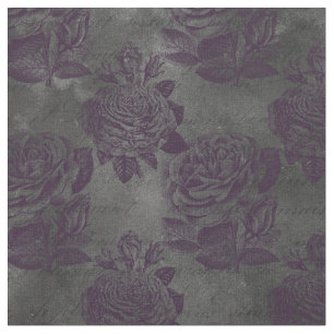 Purple Roses and Writing on Grey Fabric