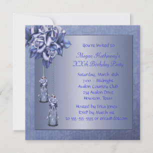 Purple Roses Any Number Birthday Party Invitation