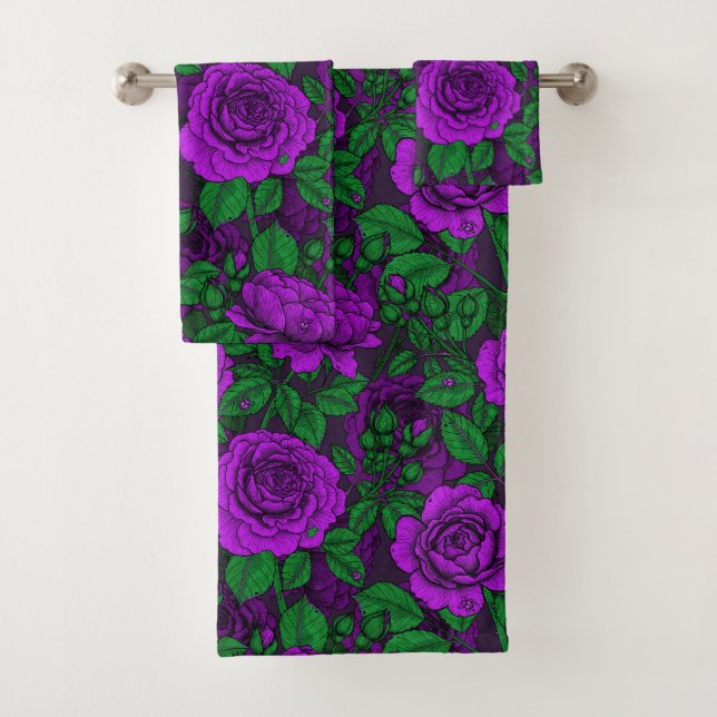 Purple roses bath towel set (Insitu)