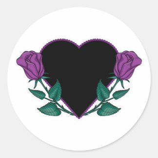 purple roses black  heart classic round sticker