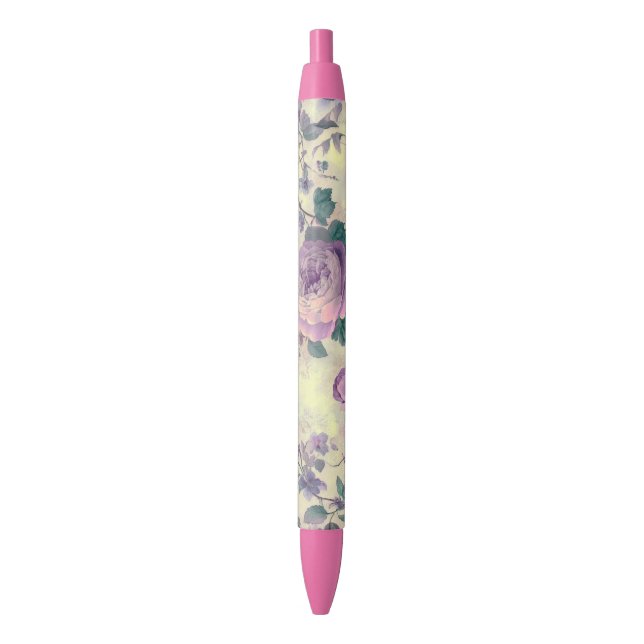Purple Roses Black Ink Pen (Front Vertical)