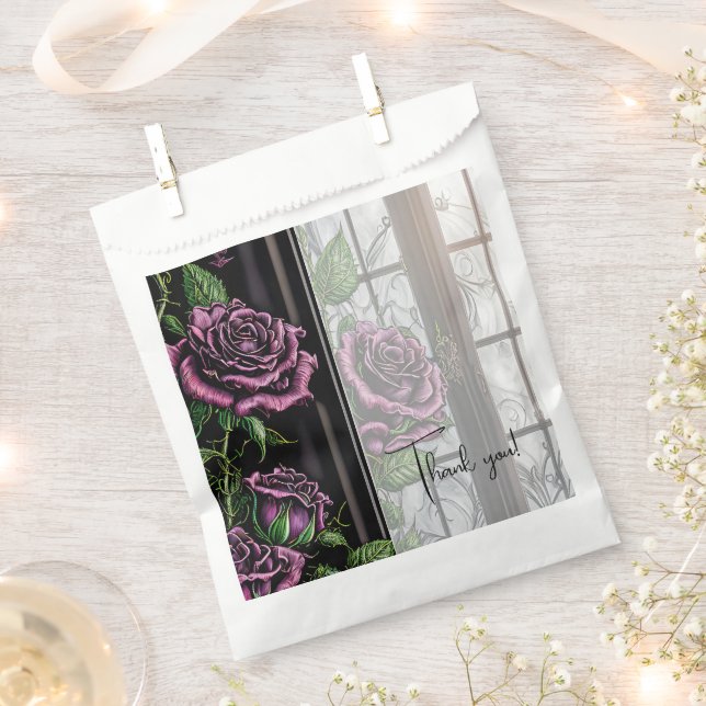 Purple roses by the window - gothic style wedding  favour bag (Clipped)