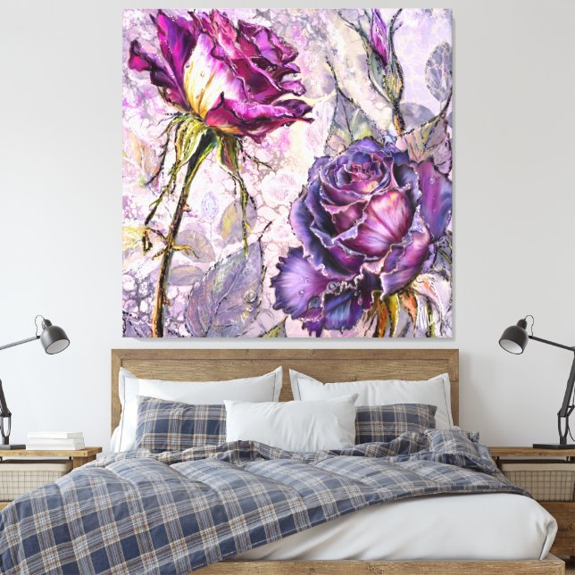 Purple Roses Canvas Print (Insitu(Bedroom))