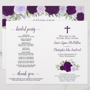 Purple Roses DIY Fold Catholic Wedding Program