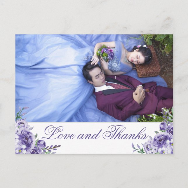 Purple Roses | Elegant Floral Boho Thank You Photo Postcard (Front)