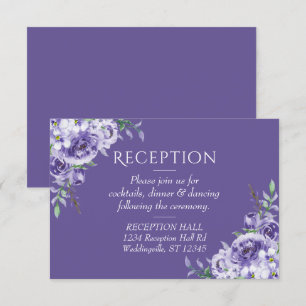 Purple Roses   Elegant Floral Reception Enclosure RSVP Card