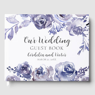 Purple Roses Elegant Personalized Garden Wedding Guest Book