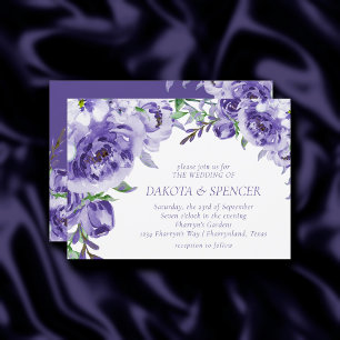 Purple Roses Elegant Watercolor Floral Boho Invitation