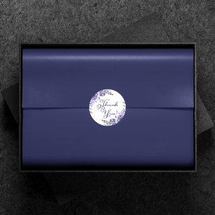 Purple Roses   Elegant Watercolor Floral Thank You Classic Round Sticker