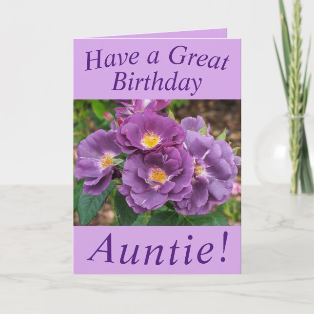 Purple Roses Floral Birthday Card for Auntie (Front)