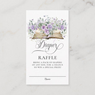 Purple Roses Floral New Chapter Book Diaper Raffle Enclosure Card