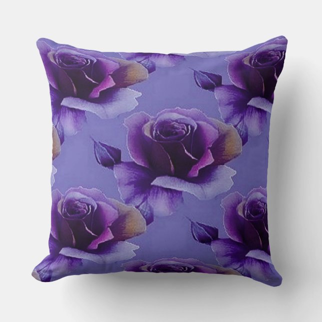 Purple Roses Floral Pattern Throw Pillow (Front)