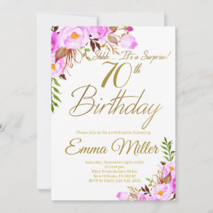 Purple Roses Floral Surprise 70th Birthday Party Invitation