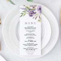 Purple Roses & Greenery Leves Floral Wedding Menu
