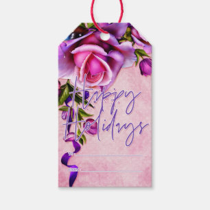 Purple Roses Happy Holidays Gift Tags