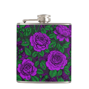 Purple roses hip flask