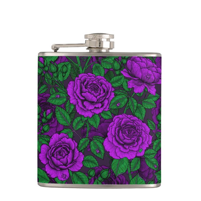 Purple roses hip flask (Front)