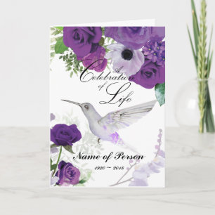 Purple Roses Hummingbird Funeral Program