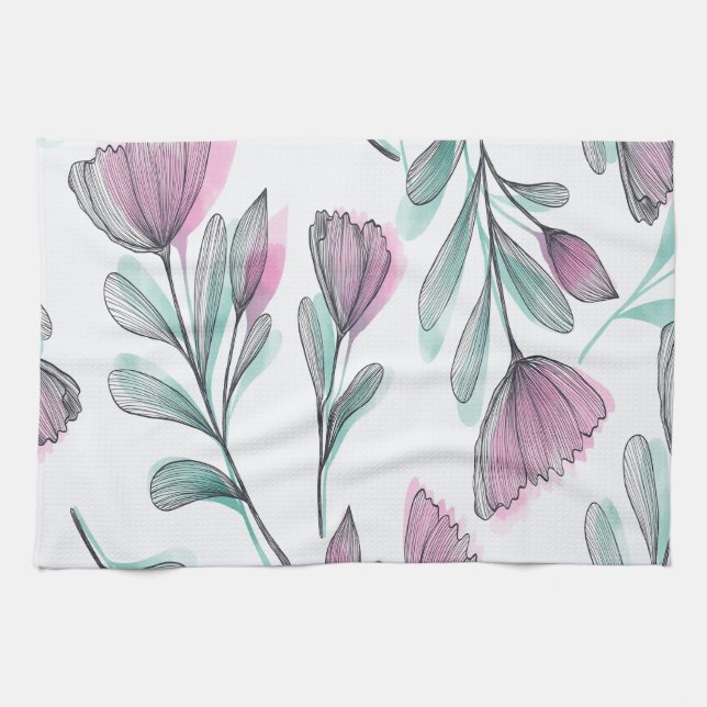 Purple roses kitchen towel (Horizontal)