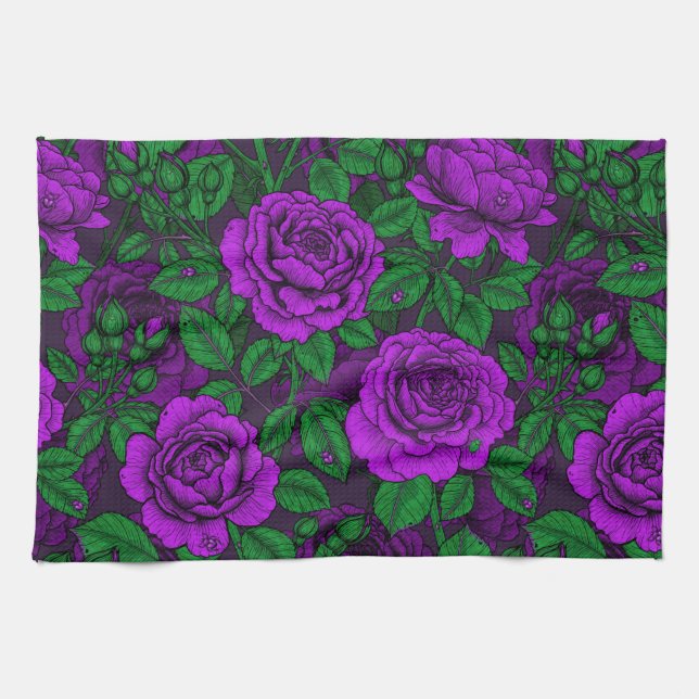 Purple roses kitchen towel (Horizontal)