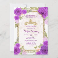 Purple Roses Mexican Charra Mis Quince Invitation