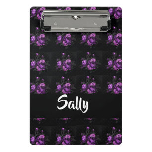 Purple roses on black mini clipboard