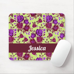 Purple roses on yellow mouse pad