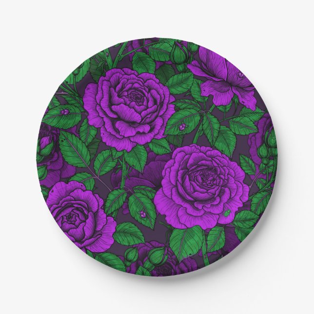 Purple roses paper plate (Front)