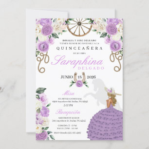 Purple Roses & Ropes Western Charro Quinceañera Invitation