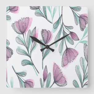 Purple roses square wall clock