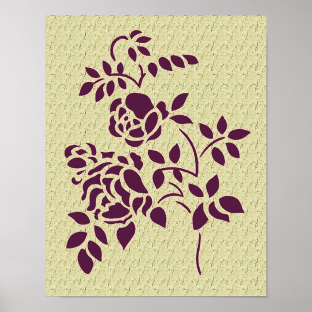 Purple Roses Stencil Art Floral  Poster (Front)