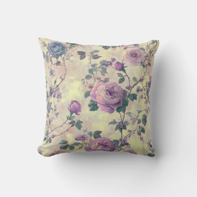 Purple Roses Throw Pillow (Front)