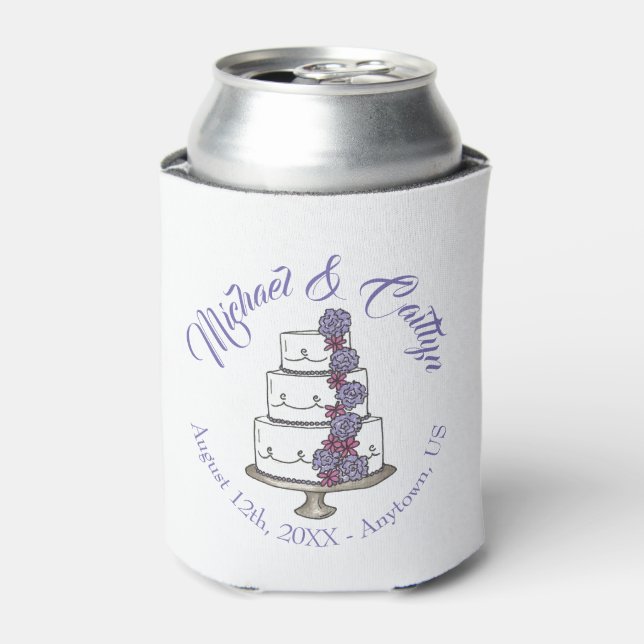 Purple Roses Tiered Floral Wedding Cake Favour Can Cooler (Can Front)