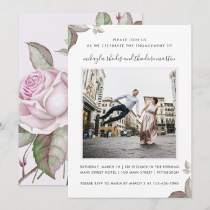 Purple Roses Wedding Engagement Photo Invitation