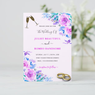 Purple Roses Wedding Invitation Example with Rings